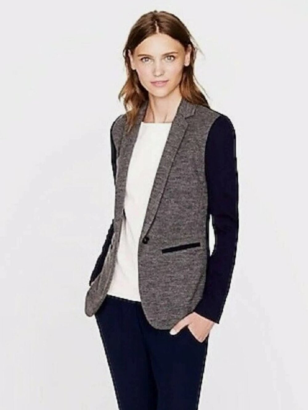 J.Crew Contrast Knit Blazer – Gray/Navy– Wool Colorblock – Size 2 – NWT